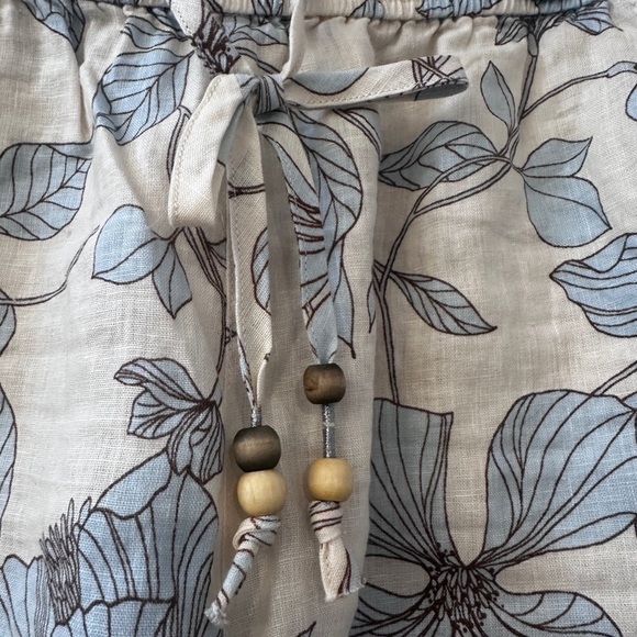 Cynthia Rowley L Floral Linen Shorts Beaded Drawstring Pockets Summer Lightweigh - Picture 5 of 9